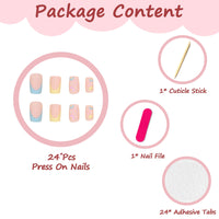 Ceboic 24Pcs Square False Nails Medium, Glossy Cute Flower French Press on Nails, Frosted Stick on Nails with Glue Stickers, Full Cover Artificial Fake Nails for Women Girls DIY Manicure Decoration
