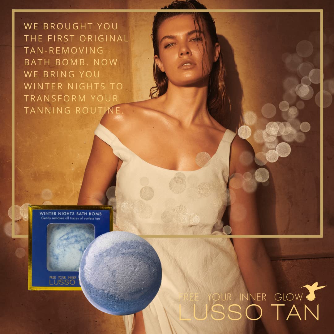 Luxury Tan Remover Bath Bomb – by Lusso Tan. Organic, Vegan and Cruelty-Free Self-Tan Eraser. Natural Essential Oils. Paraben Free. Fast-Action. Remove Fake Tan in 10 Minute Soak Winter Nights Scent