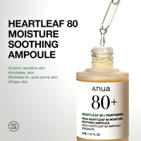 ANUA Anua Heartleaf 80 Soothing Ampoule, Hydration Facial Serum for Glass Skin, Panthenol, Hyaluronic Acid, Non-Greasy, Gentle Formula, Lightweight Essence, Vegan, Korean Skin Care, 30ml/1.01 fl.oz