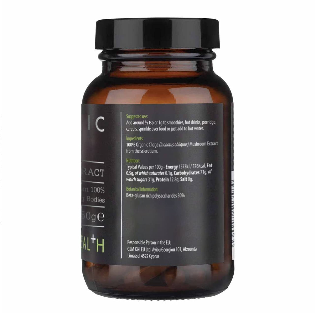 KIKI HEALTH KIKI Health Organic Chaga Extract Mushroom Powder | Standardised to 30% Beta-Glucan-Rich Polysaccharides | Digestion, Energy, & Immune Support | Non-GMO, Vegan - 50g