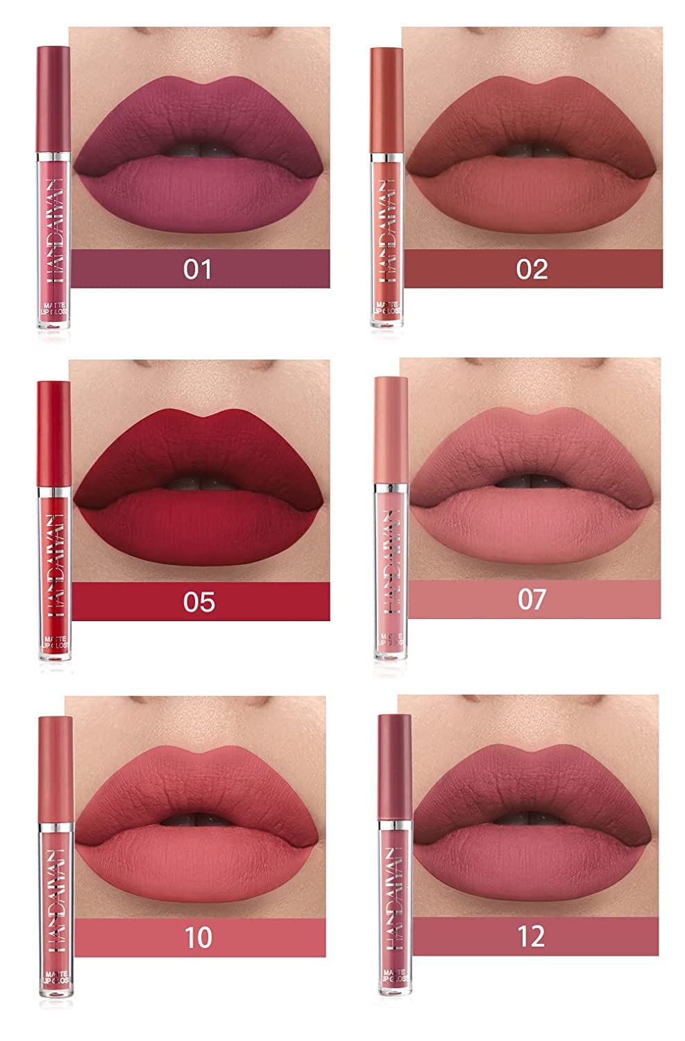 HQDA 6 Pcs Matte Liquid Lipstick Set Nude Lip Gloss Non-Stick Cup Not Fade Waterproof Long Lasting Lip Sticks Gift For Make Up Women (Set C)