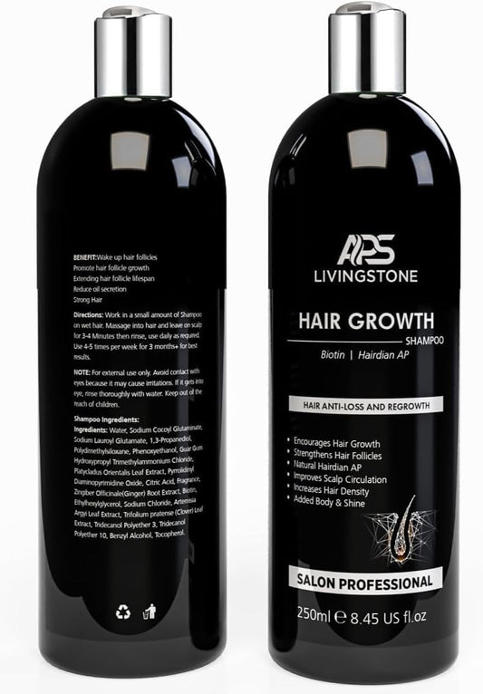 APS Livingstone Hair Growth & Anti-hair fall Shampoo with Caffiene, Biotin, and Argan Oil- Silicon & Paraban Free-Treatment for Women's and Men's Advanced Hair Thinning-Purely Vegan