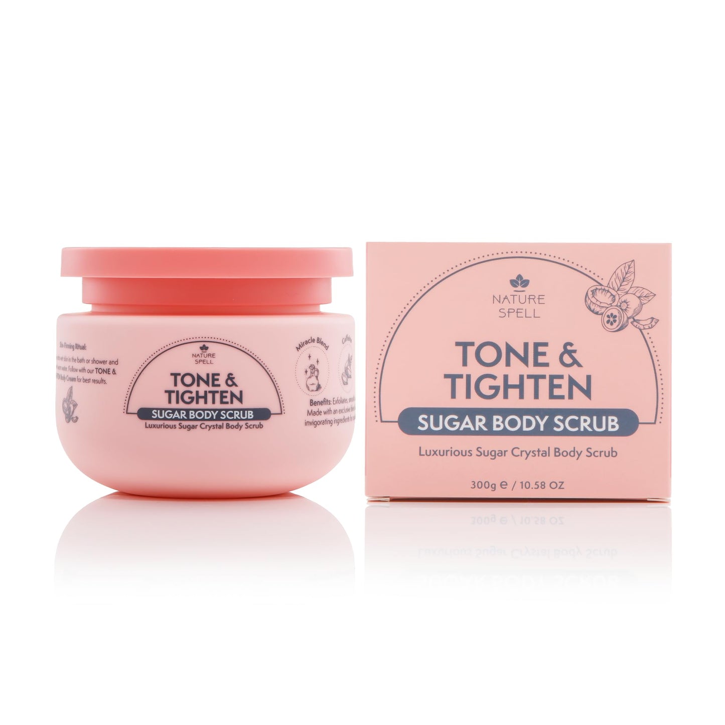 Nature Spell Tone & Tighten Sugar Crystal Body Scrub 300g – Exfoliating Body Scrub – Hyaluronic Acid, Ginseng Extract & Plant Collagen – Made in the UK