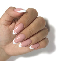 EONFAVE Almond False Nails - 30Pcs French Tip False Nails Oval - Nude Natural French Style Almond Press on nails - Medium Length Glossy Full Cover Glue on Nails - Removable Nail DIY Nail Art