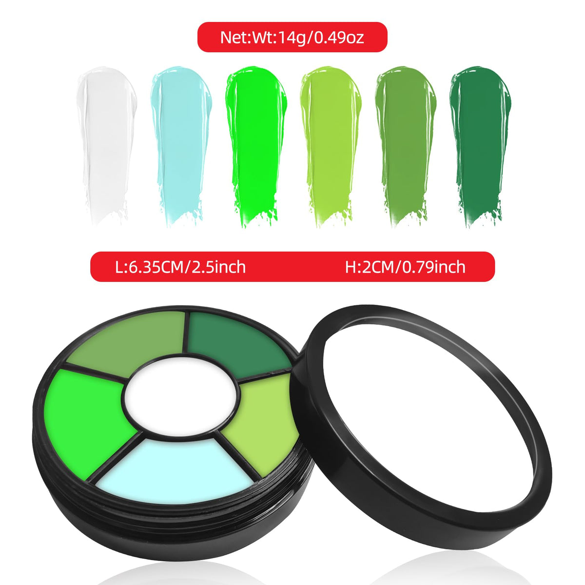 Go Ho 6 Colors Green Face Body Paint,Cream Washable Formula Face Painting for Halloween Cosplay,Body Paint FX Makeup Palette,Professional Face Paint Green Makeup
