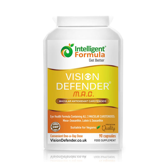 Lutein, Zeaxanthin & Meso-Zeaxanthin Eye Supplement: Vision Defender MAC – Antioxidant Carotenoids “Eye Vitamins” for Eyesight, Eye Care & Health - Vegan/Vegetarian - 90 Capsules/One-A-Day -Made in UK
