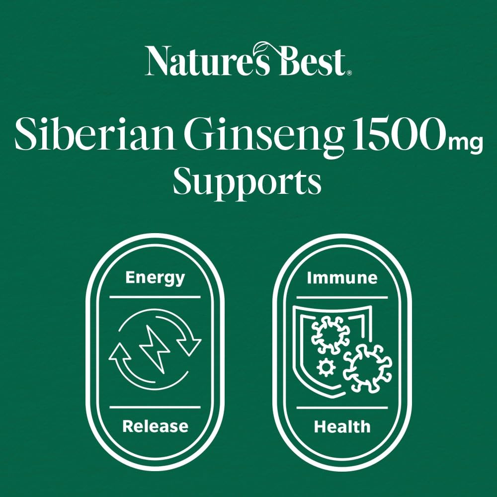 NATURE'S BEST Nature's Best Siberian Ginseng 1500mg - Highly Researched Adaptogen - UK Made - 60 Tablets (2 Months' Supply)