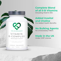 Vitamin B Complex High Strength | 90 Capsules - 90 Day Supply | All 9 B Vitamins B1-B2-B3-B5-B6-B7-B9-B10-B12, Inositol and Choline | Completely Clean - No Fillers | Love Life Supplements