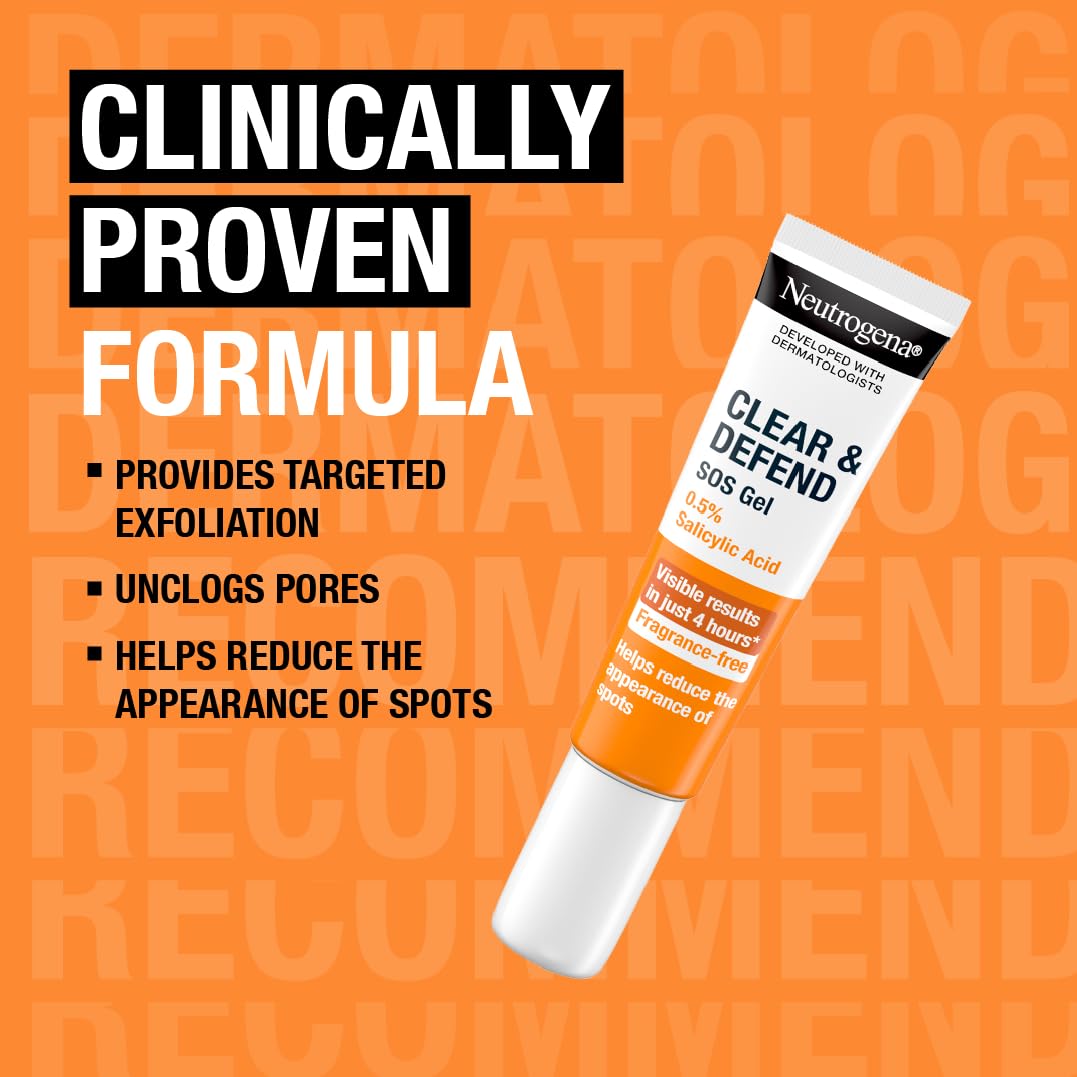 Neutrogena Clear and Defend SOS Gel (15ml), Oil-Free Face Gel for Spot-Prone Skin, with Purifying 0.5% Salicylic Acid to Help Reduce the Appearance of Spots