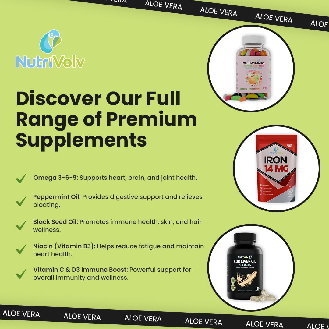 NutriVolv Aloe Vera 10,000mg - 120 Tablets | Natural Skincare, Colon Cleanse & Digestion Support | Detox & Immune Boosting Supplement | High Strength Aloe Vera Extract