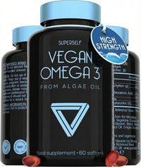 SuperSelf Vegan Omega-3 Capsules - High Strength DHA from Algae Oil - Easy to Swallow