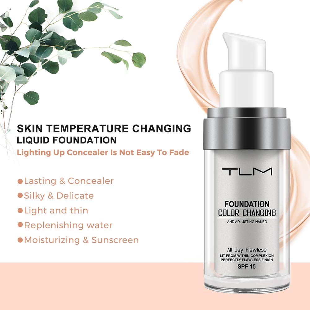 Generic 1 Pack TLM Flawless Colour Changing Warm Skin Tone Foundation,Naturally Blends Moisturizing Foundation Makeup,Long Lasting Waterproof Poreless Liquid Cover Concealer SPF 15 for Face Makeup