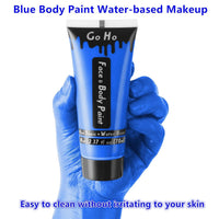 Go Ho Blue Cream Face Body Paint(2.37oz,70ml),Water Based Face Paint,Blue Makeup Face Painting for SFX Cosplay Costumes Festivals Halloween Makeup