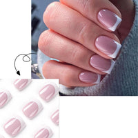 Generic 24pcs Short Pink French Tip False Nails, White Edge Press on Nails for Women, Stick on Nails with Glue and File, Women Girls DIY Nail Art for Daily or Party Use 12