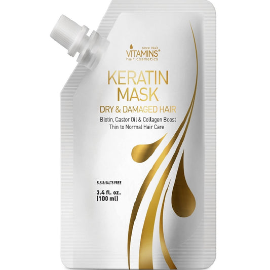 Vitamins Hair Mask Conditioner Keratin Treatment - Biotin Castor and Coconut Oil Deep Conditioning for Thin Fine Hair - Anti Frizz Moisturiser for Curly Straight Dry Damaged & Frizzy Hair