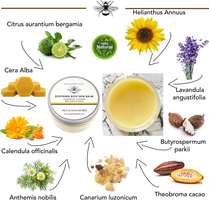 BEES of BRITAIN - 100% Natural Skin Balm - Shea, Cocoa Butter, Beeswax. Repairs, Soothes, Hydrates. We Donate 5% of our Profit to Save Bees + Pollinators. 100ml