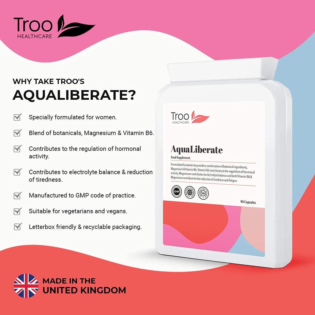 Troo AQUALiberate 90 Capsules - Electrolyte and Hormonal Balance Supplement for Women - Botanical Blend with Magnesium and Vitamin B6 - UK Manufactured to GMP Standard