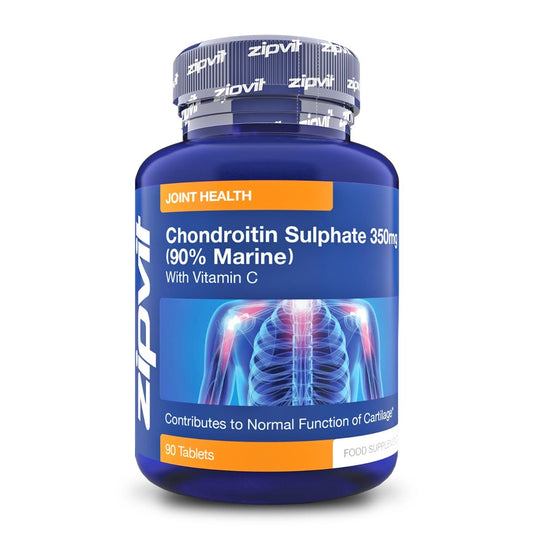 Chondroitin Sulphate 350mg with Vitamin C, 90 Tablets. 90% Pure Marine Chondroitin. Supports Collagen Formation and Cartilage Function.