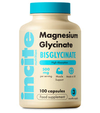 Incite Nutrition Magnesium Glycinate - 500mg - Premium Quality Natural - High Strength 100 Vegan Capsules (3 Month Supply) with Highest Bioavailability - Magnesium Supplements (bisglycinate)