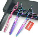 Smith King 6.0 inch hair scissors set hair cutting scissors & thinning scissors with razor&comb in 1 set (Rainbow)