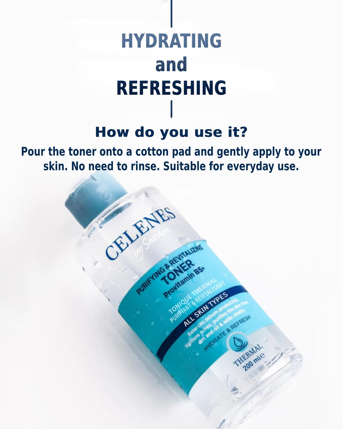 Celenes By Sweden Celenes by Sweden Thermal Water Glycolic Acid & Brightening Toner, 200 ml - Baltic Pine, Provitamin B5 & Niacinamide Formula - Pore Minimizer & Hydrating Care - All Skin Types - Paraben/Alcohol Free