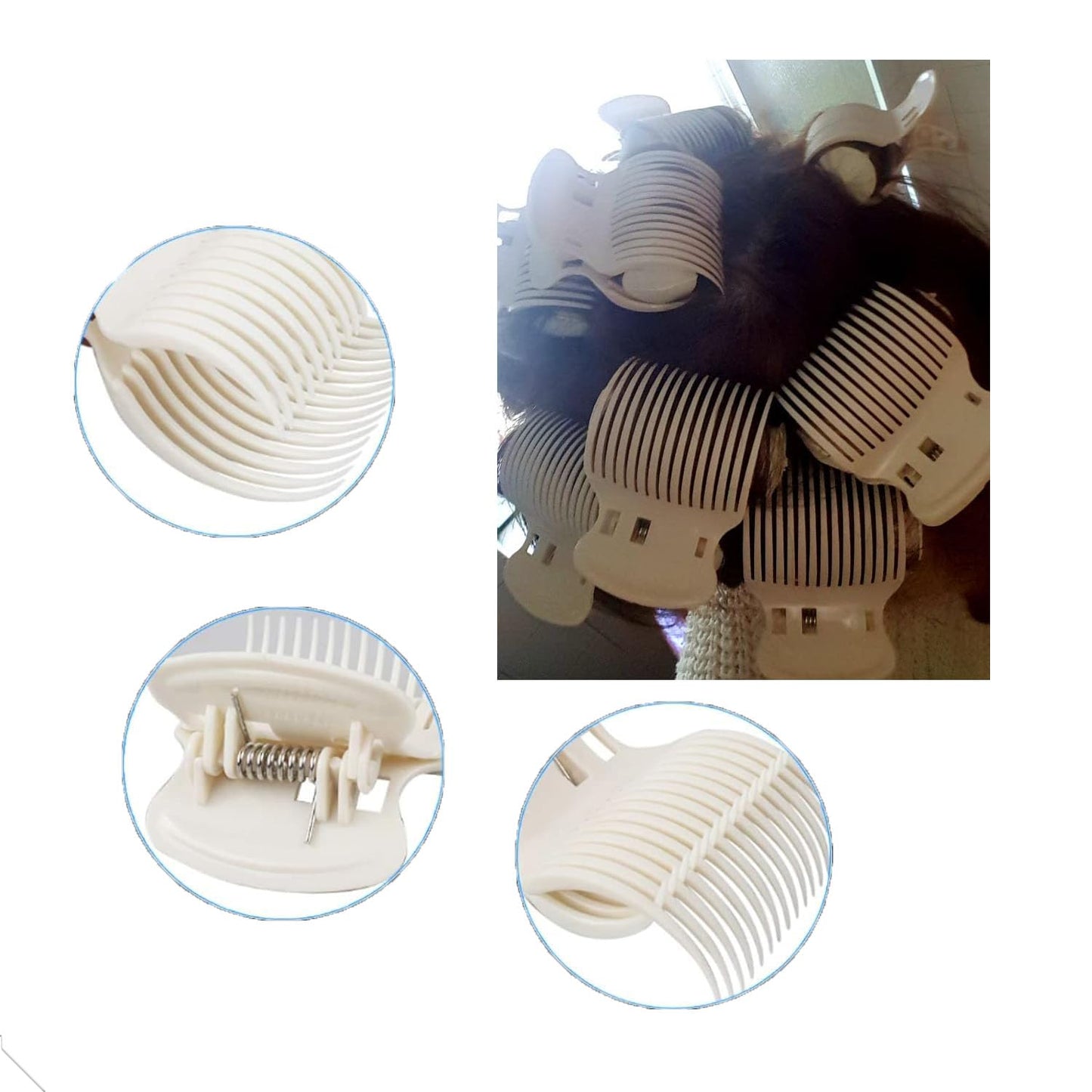 LATRAT Hot Roller Clips, 12 Pieces, Plastic, White, Unisex, 12 Count, Hair Securing, Women & Girls