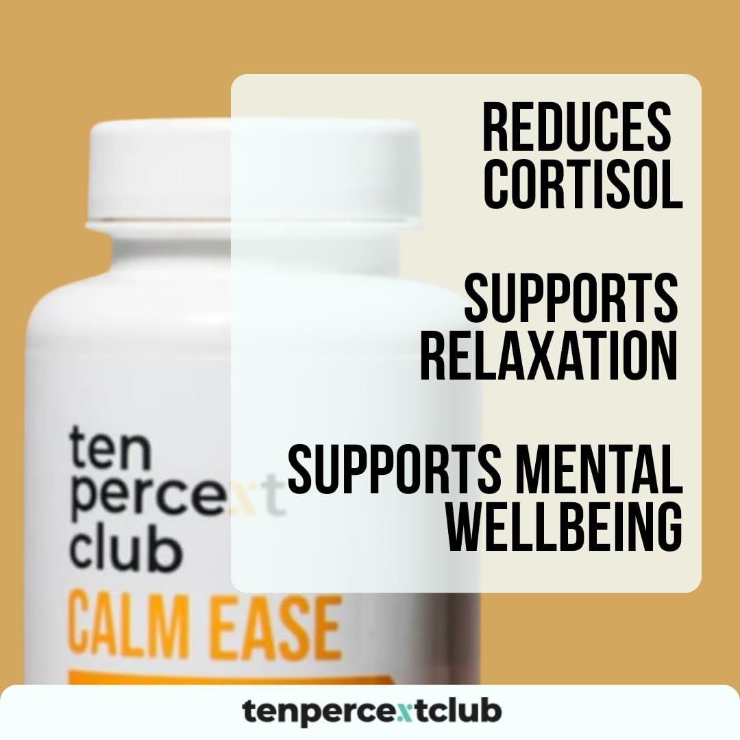 Ashwagandha Capsules - Calm Ease by Ten Percent Club | 90 x 500mg Capsules for Mental Clarity and Focus | Ashwagandha High Strength 500mg Adaptogen & Cortisol Reducing Supplements