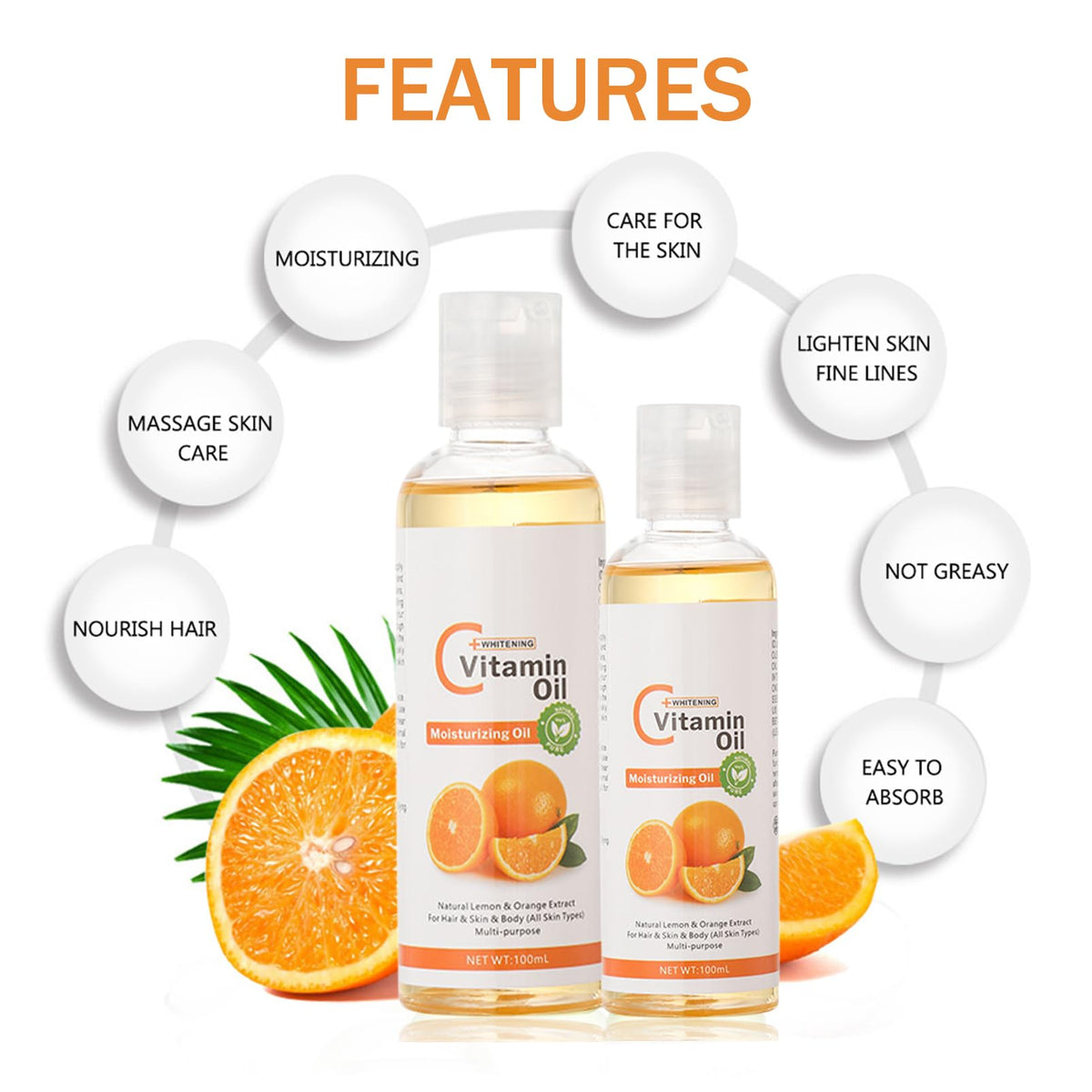 MrCuvaryas Vitamin C Oil, Massage Oils for Massage Therapy, Body Oil, Natural Massage Oils for Massage Therapy, Eyelashes, Hair, Eyebrows Growth, Moisturiser for Skin (Vitamin C)