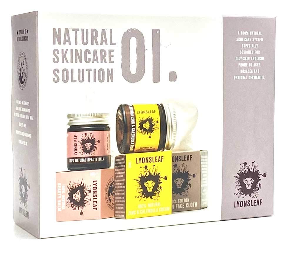 Lyonsleaf Natural Skincare Solution - for Oily Skin, and Skin Prone to Acne, Rosacea and Perioral Dermatitis (01 - with Scented Beauty Balm)