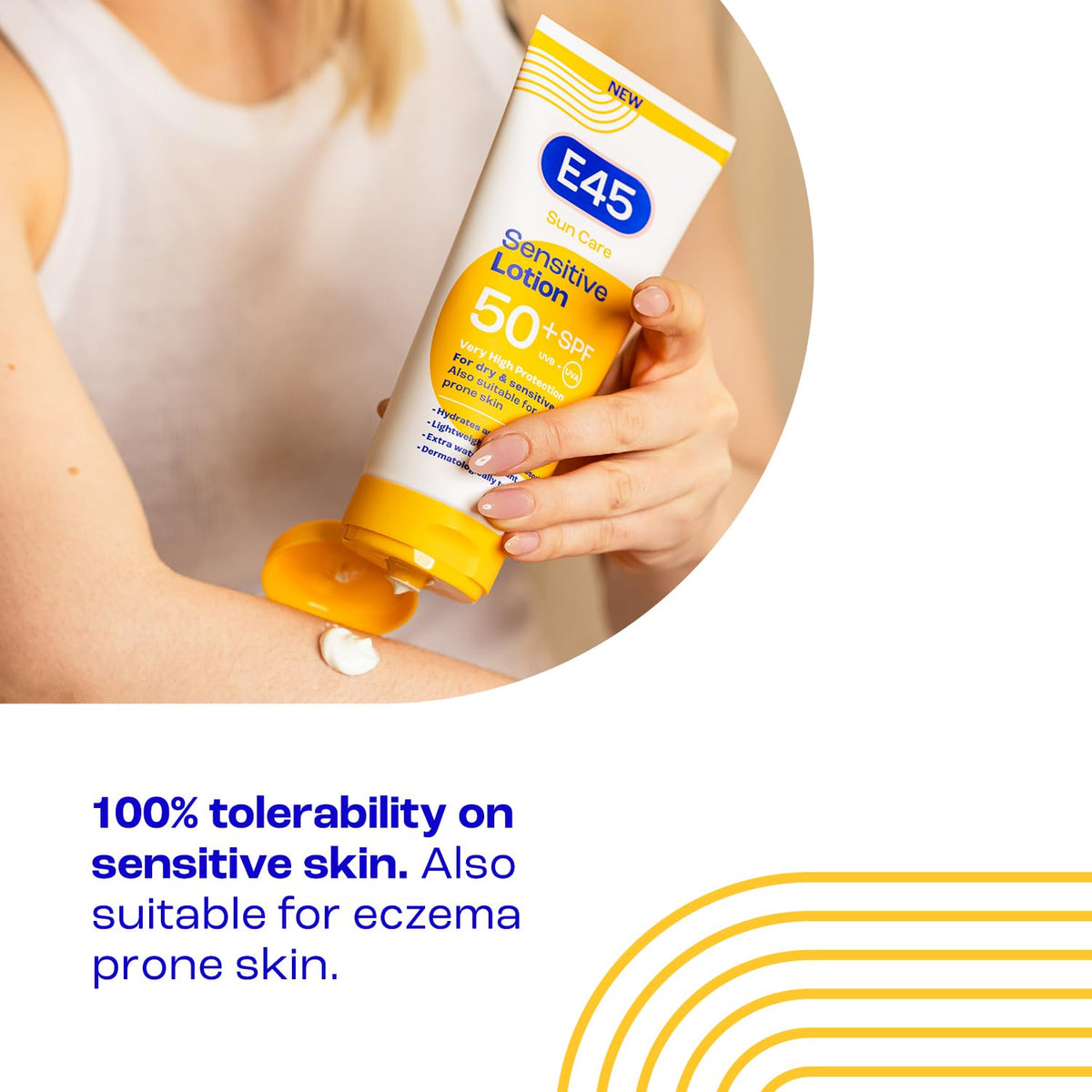 E45 Sun Body Lotion for Sensitive Skin. Hydrating Sun Cream with very high UVA and UVB protection and SPF 50+. For Dry Skin, Sensitive Skin and Eczema Prone Skin - 180 ml