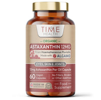 Time Health New: Organic Astaxanthin Oil 12mg - High Strength - Pure & Natural Astaxanthin - 60 Capsules - Carrageenan Free - Premium Algamo® Oil - Haematococcus Pluvialis - UK Made - Zero Additives - EU Source