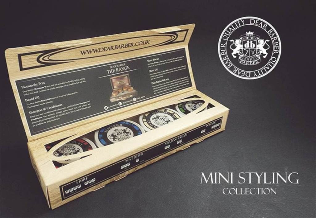 Dear Barber MINI HAIR STYLING COLLECTION GIFT SET – Travel-Sized Hair Styling Kit for Men – Includes Fibre, Mattifier, Shaping Cream & Strong Hold Pomade For Men, 4x 20ml