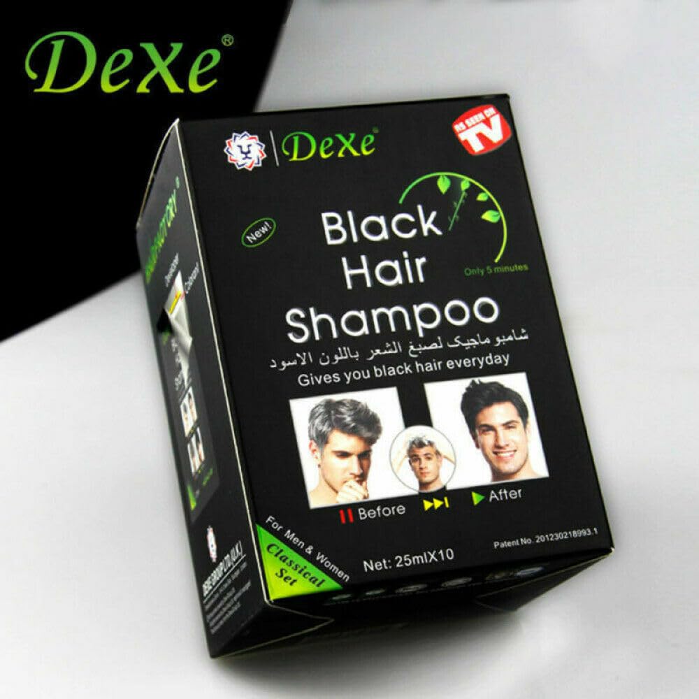 Black Hair Shampoo Instant Black Natural Ingredients Hair Dye Shampoo Semi-Permanent Black Hair Color Easy to use Long lasting NATUREGURU(10 Pack, Black)