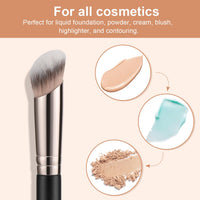 TEOYALL Foundation Contour Conceal Brush Set, 3PCS Angled Synthetic Kabuki Brush for Blending Setting Buffing with Liquid, Cream and Powder Cosmetic