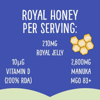Royal Honey with Royal Jelly, Manuka & Vitamin D for daily Immune Support and Wellness (260g)