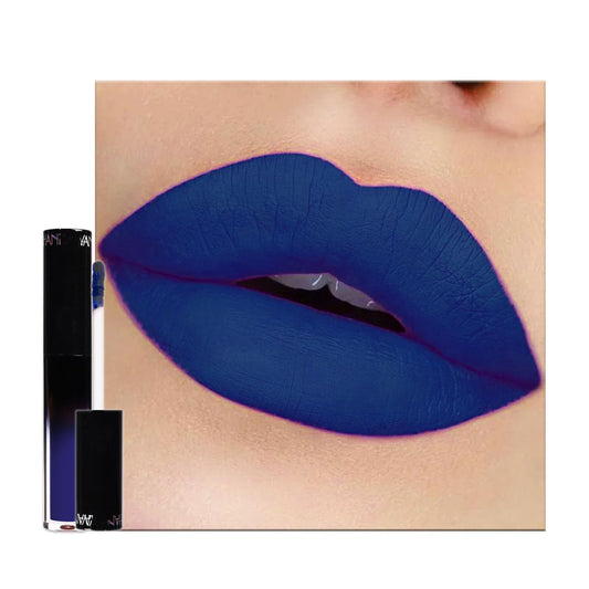 LYNTYAOU Blue Matte Lipgloss, Dark Bule Waterproof Lip Gloss Liquid Lipstick, Hot Color Violet Non-stick Cup Lip Gloss, Velvet Long Lasting Highly Pigmented, Holiday Gifts Lips Balm for Women