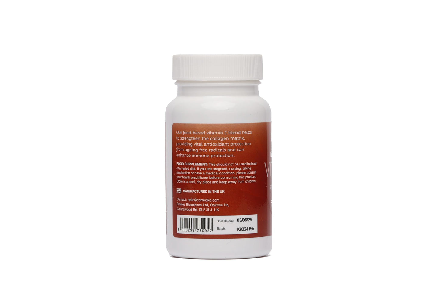CORREXIKO Raw Vitamin C Supplement Tablets - 850mg Vitamin C Complex with Bioflavonoids - High Strength Ascorbic Acid - Strengthens Collagen Matrix - Supports Immunity - 30 Capsules, 1 Month Supply
