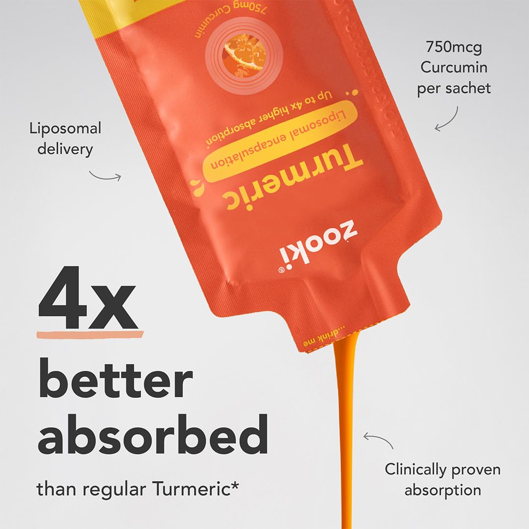 Zooki Liposomal Curcumin 750mg Liquid Turmeric Sachets, High Strength Turmeric Curcumin Supplement, Antioxidant Support, Vegan Liposomal Curcumin Liquid Turmeric (Tangerine Flavour, 14 Servings)
