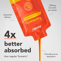 Zooki Liposomal Curcumin 750mg Liquid Turmeric Sachets, High Strength Turmeric Curcumin Supplement, Antioxidant Support, Vegan Liposomal Curcumin Liquid Turmeric (Tangerine Flavour, 14 Servings)