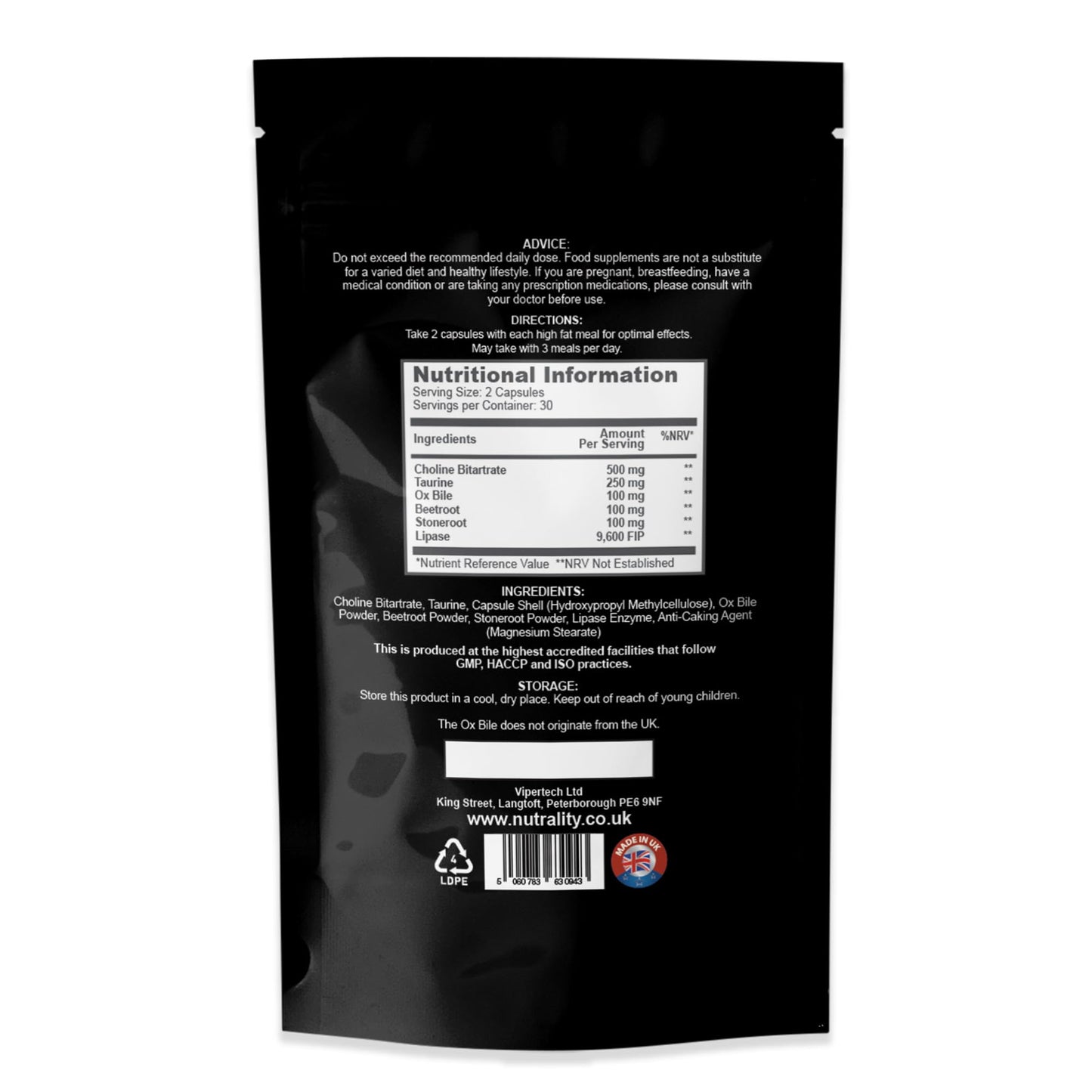 Nutrality Ox Bile Supplements UK | Gallbladder Support & Liver Detox | Bile Salts for Gallbladder | Digestive Aid for No Gallbladder | 30-Day Supply | 60 Capsules