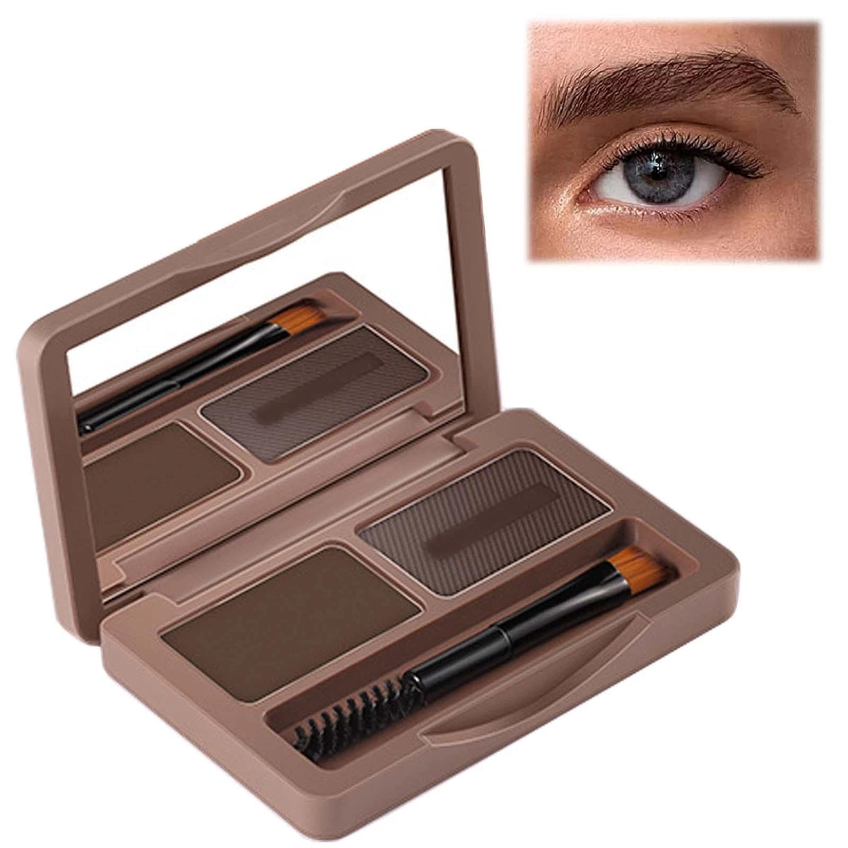 FresFresi 2in1 Eyebrow Powder Kit with Palette, Pencil, Pomade & Tint - Medium Brown & Dark Brown Shades for Dye, Touch Ups & Contouring of Brows, Hairline & Face