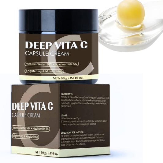 Deep Vita C Capsule Cream - Brightening Face Cream for Dull Skin, Collagen Hydra Core Cream with 5% Niacinamide & Vitamin C, Reduce Uneven Skin Tone and Wrinkles, Antioxidant Firming Moisturiser