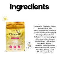 SunVit-D3 Vitamin D 1000IU - Cholecalciferol Vitamin D Tablets 1000IU Support the Maintenance of Bone, Teeth, Muscle & Immune System | UK Made, GMP Approved, Dairy & Gluten free D3 Vitamins 90 Tablets