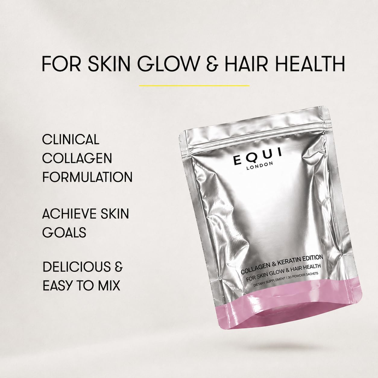 EQUI LONDON Equi - Collagen + Keratin Edition Powder | Advanced Collagen Powder for Hair, Skin & Nails | Hydrolysed Bovine Collagen Peptides + Keratin for Skin Glow & Beauty Support