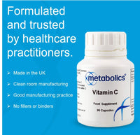 Vitamin C Capsules by Metabolics | 500mg Vitamin C Per Capsule Providing 625% NRV | Pot of 90 Capsules Suitable for Vegans & Vegetarians- No Additives or Flowing Agents