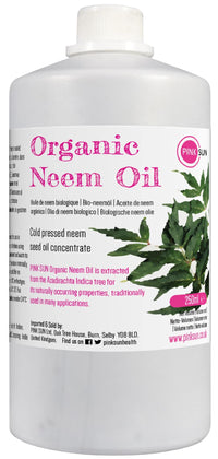 Pure Organic Neem Oil 250ml (or Select 1 Litre) Cold Pressed Unrefined Virgin Concentrate - Natural for Plants and Pets Horses Dogs Skin and Hair Care PINK SUN