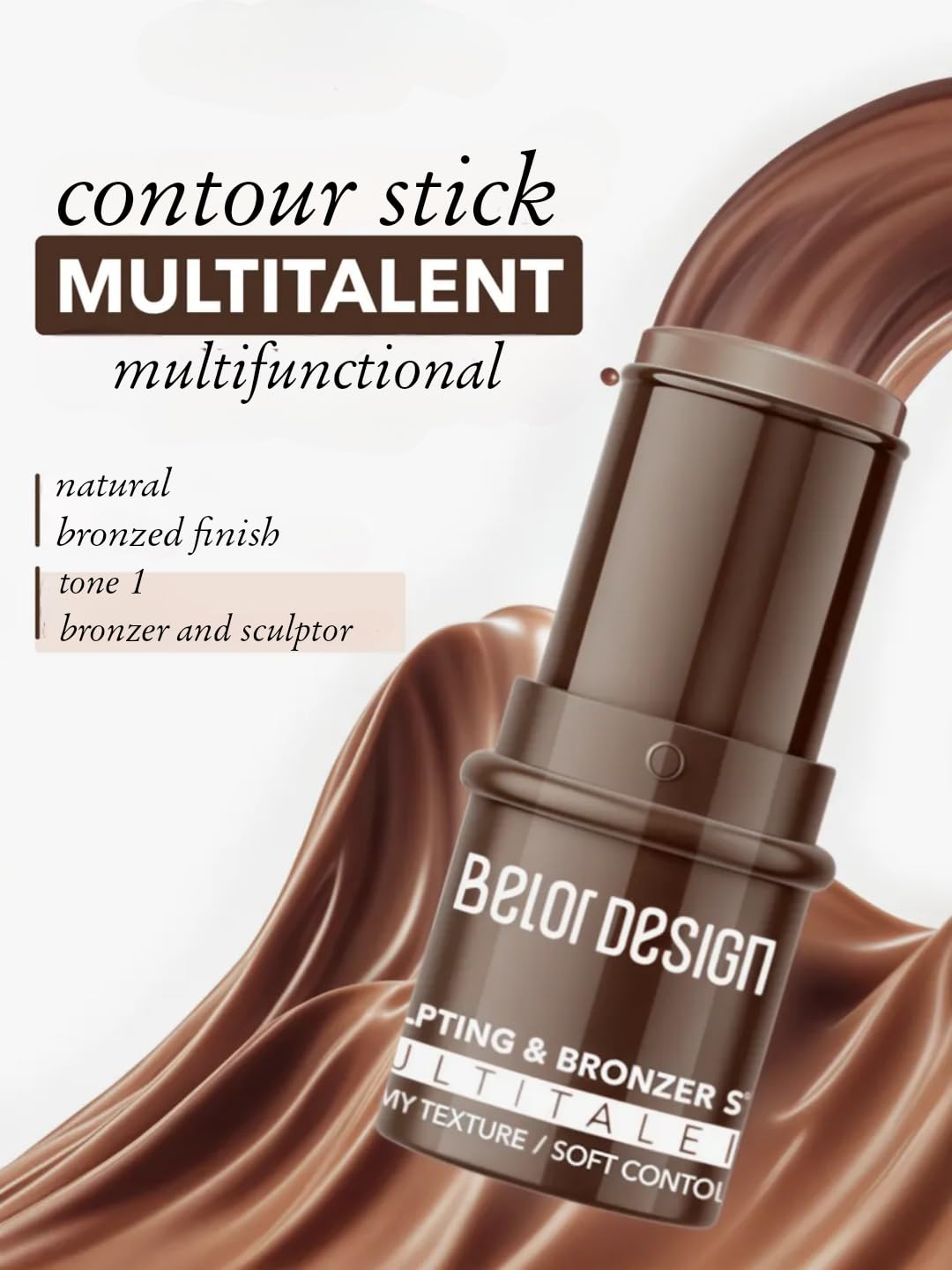 Belor Design MULTITALENT Multifunctional Sculptor-Stick Makeup in three easy steps! (Tone 2 Creamy Texture/Soft Shadow Effect, 922C) (tone 1, one size)