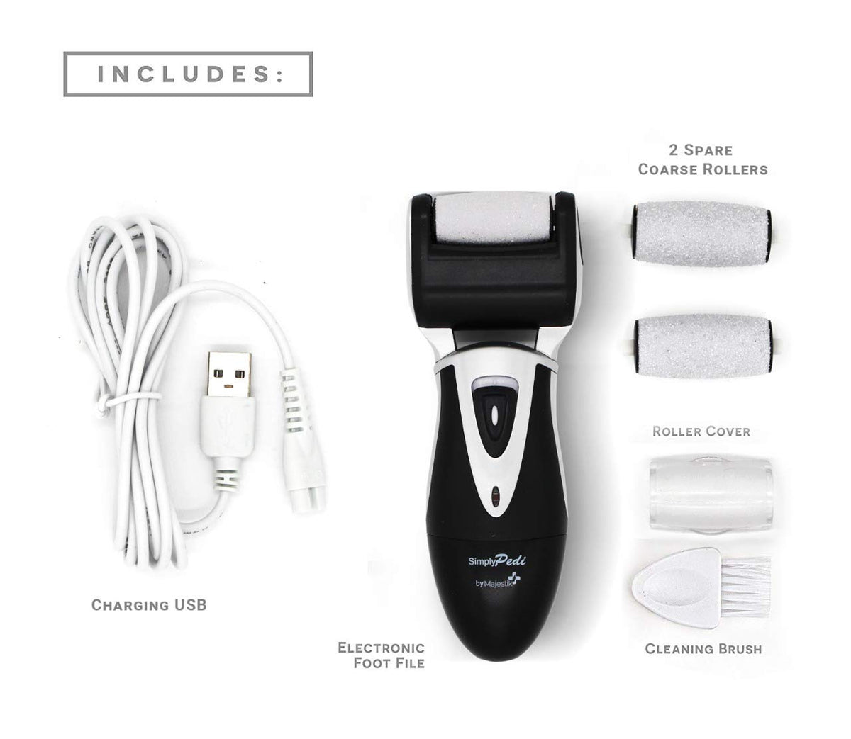 Unleash Supreme Foot Comfort: Rechargeable Callus Remover for Men - 3 Advanced Coarse Rollers, USB Charging, Professional Pedicure Tools by Majestik+ SimplyPedi
