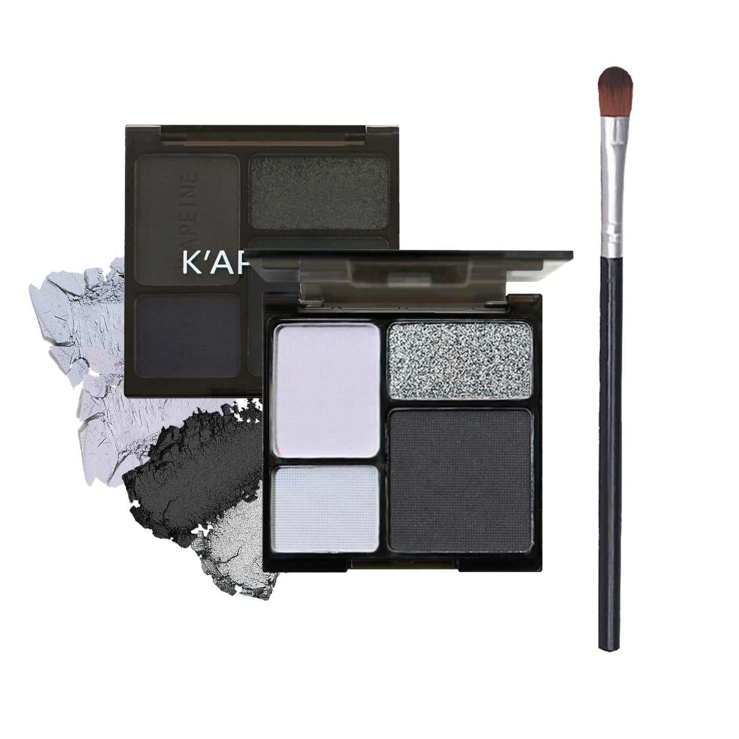 LYNTYAOU Black Silver Smoky Eyeshadow Palettes Goth Eye Shadow Palette, Gray Cool Make-Up Palettes Shimmer for Women Glitter Make up Set, Festival Eyeshadows 4 Colour, Long Lasting Highly Pigmented with Brush