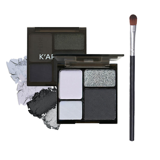 LYNTYAOU Black Silver Smoky Eyeshadow Palettes Goth Eye Shadow Palette, Gray Cool Make-Up Palettes Shimmer for Women Glitter Make up Set, Festival Eyeshadows 4 Colour, Long Lasting Highly Pigmented with Brush